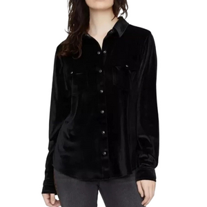 Sanctuary black velour womens buttondown shirt Small snap button breast pockets